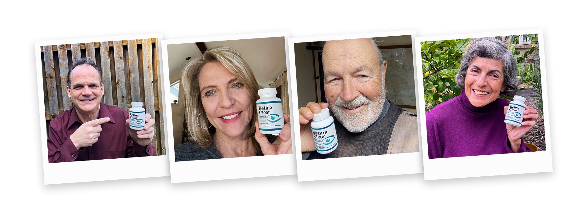 Photos of people holding a bottle of Retina Clear